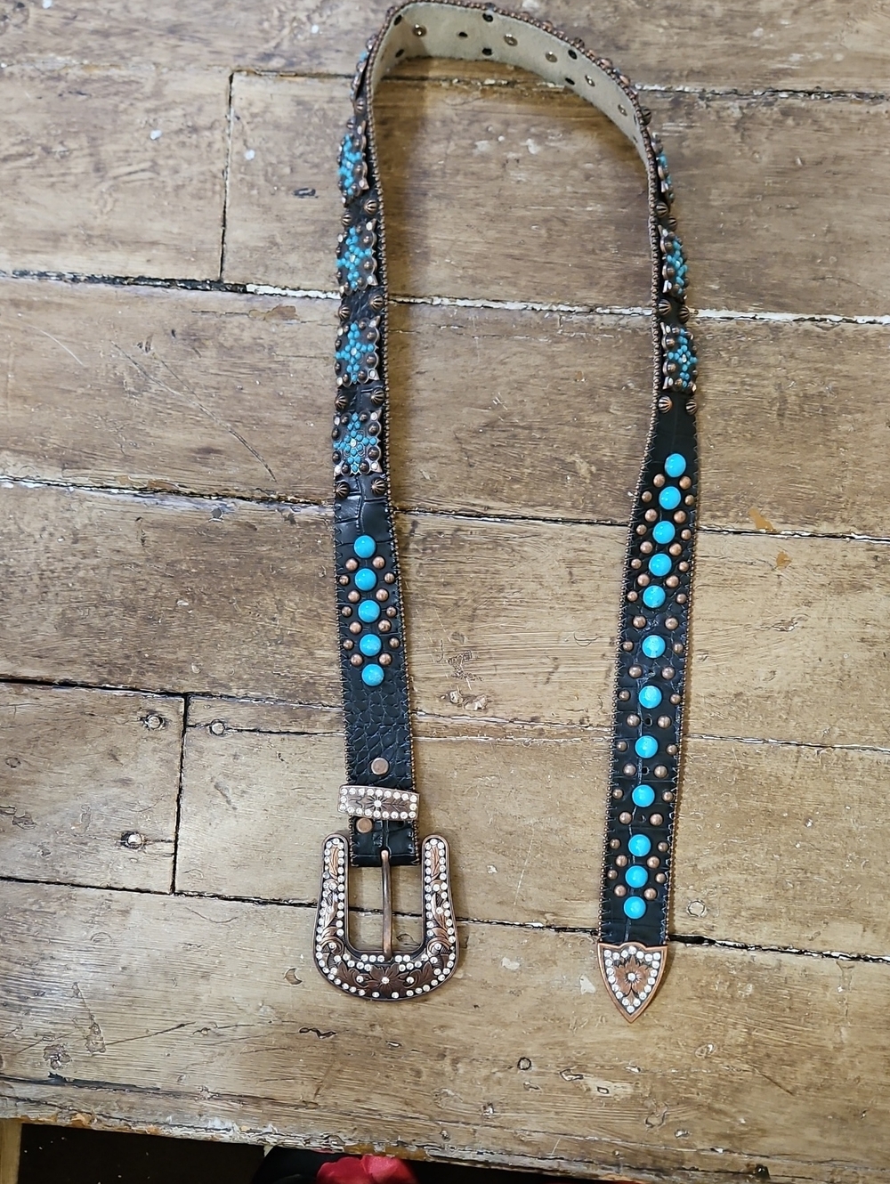 Women’s Black Western Studded Belt with Turquoise Accents